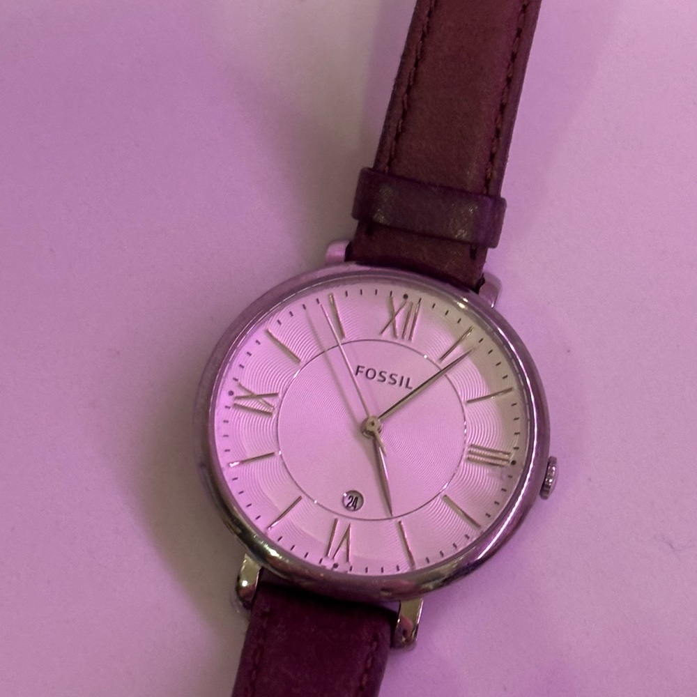 Fossil Classic Silver Watch with Brown Strap